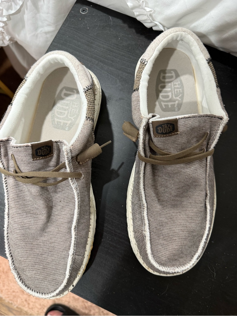 Men’s size 9 brown and cream color hey dude shoes